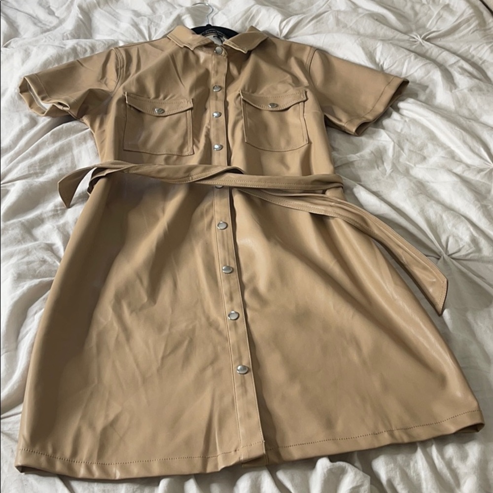 Faux leather dress nude